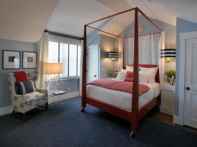 Piros ágy a hálóban - háló ötlet, modern stílusban