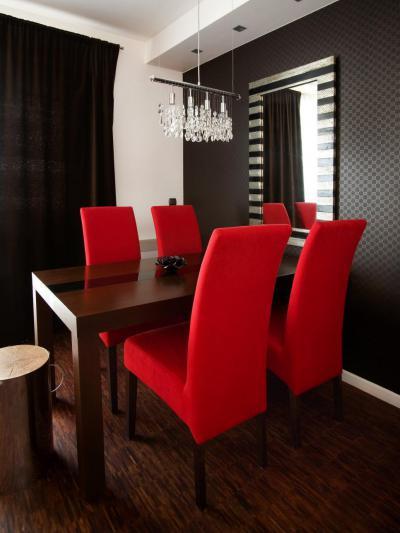 Étkező piros székekkel - konyha / étkező ötlet, modern stílusban