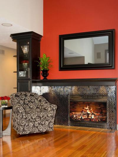 Mozaikcsempés kandalló - nappali ötlet, modern stílusban