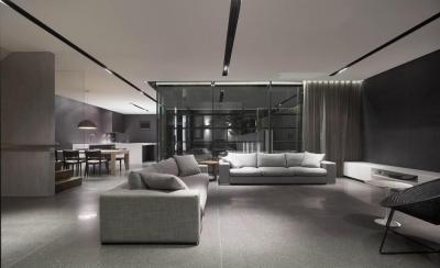 Monokróm nappali - nappali ötlet, modern stílusban