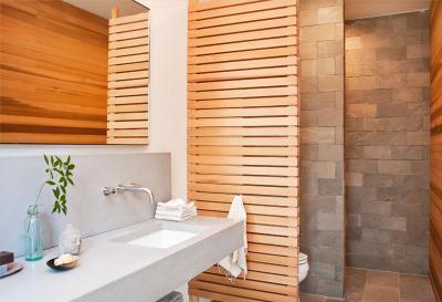 Fa és kő a fürdőben - fürdő / WC ötlet, modern stílusban