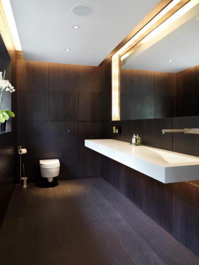 Fával burkolt fürdőszoba - fürdő / WC ötlet, modern stílusban