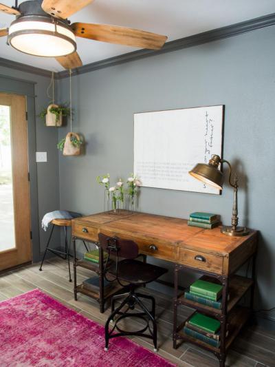 Pink szőnyeges dolgozó - dolgozószoba ötlet, rusztikus stílusban