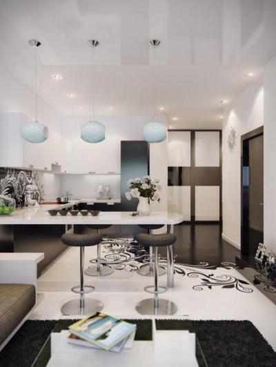 Fekete-fehér konyha - konyha / étkező ötlet, modern stílusban