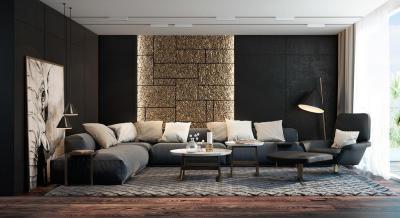 Nappali fekete színű fallal - nappali ötlet, modern stílusban