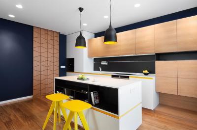 Játékos sárgával kiegészítve - konyha / étkező ötlet, modern stílusban