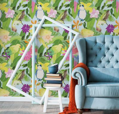 Dzsungel-mintás tapéta - nappali ötlet