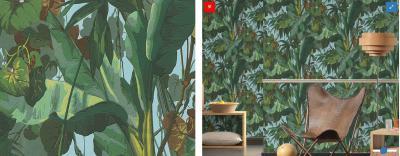 Dzsungel-mintás tapéta - nappali ötlet