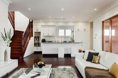 Konyha és nappali egyben - nappali ötlet, modern stílusban