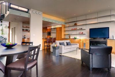 Konyha a sarokban - nappali ötlet, modern stílusban