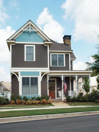 Szürke-türkiz párosítás - homlokzat ötlet, klasszikus stílusban