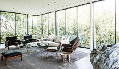 Üvegfalú nappali - nappali ötlet, modern stílusban