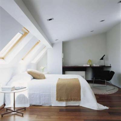 Hálószoba a tető alatt - háló ötlet, modern stílusban