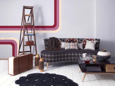 Retró stílusú dekor falfestés - nappali ötlet