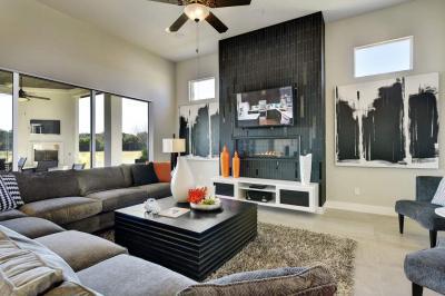 Kandalló a nappaliban - nappali ötlet, modern stílusban