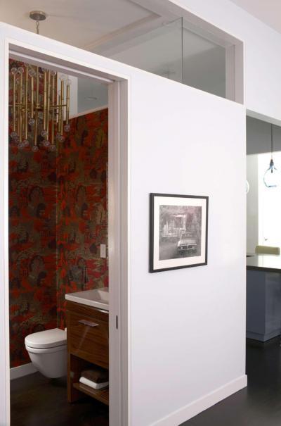 Tapéta a fürdőszobában - fürdő / WC ötlet