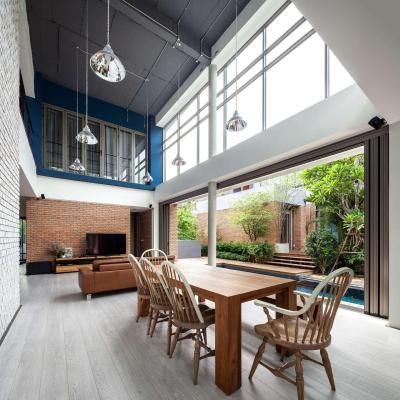 Teraszra nyitott nappali - nappali ötlet, modern stílusban