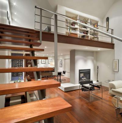 Galériás lakás - nappali ötlet, modern stílusban