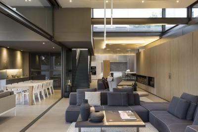 Terasszal egybenyíló nappali - nappali ötlet, modern stílusban