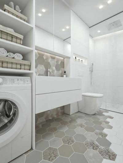 Fehér fürdőszoba - fürdő / WC ötlet, modern stílusban