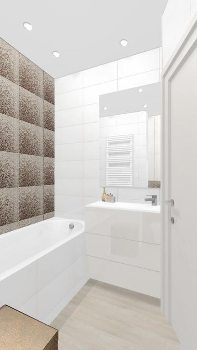 Bézs fürdő barna mozaikcsempével - fürdő / WC ötlet, modern stílusban