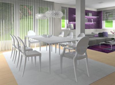 Fehér étkezőbútorok az elegáns nappaliban - nappali ötlet, modern stílusban