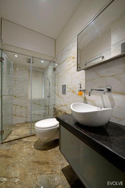 Fürdőszoba elegáns burkolattal - fürdő / WC ötlet, modern stílusban