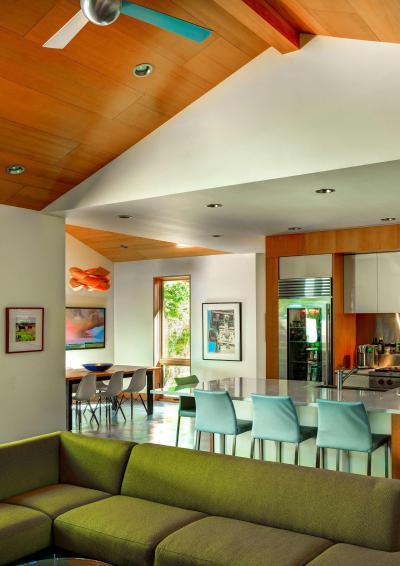 Álmennyezet, mint határoló elem - konyha / étkező ötlet, modern stílusban