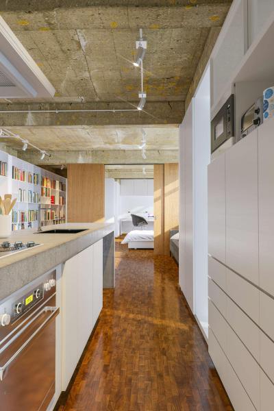 Beton konyhapult a konyhaszigeten - konyha / étkező ötlet, modern stílusban