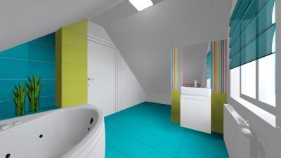 Égszínkék csempe a fürdőben - fürdő / WC ötlet, modern stílusban