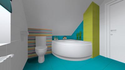 Színes csíkos csempe a fürdőben - fürdő / WC ötlet, modern stílusban