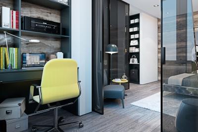 Dolgozószoba üvegajtóval - dolgozószoba ötlet, modern stílusban