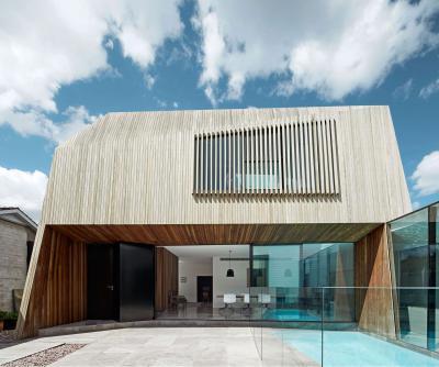 Különleges architektúra és faburkolat a homlokzaton - homlokzat ötlet, modern stílusban