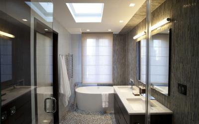 Fürdőszoba tetőablakkal - fürdő / WC ötlet, modern stílusban