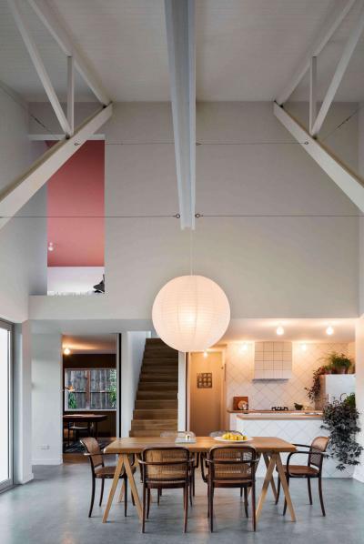 Födém nélküli belső tér - konyha / étkező ötlet, modern stílusban