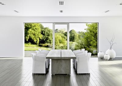 Hatalmas ablak teraszajtóval - konyha / étkező ötlet, modern stílusban