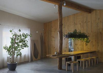 Nyers fa elemek az étkezőben - konyha / étkező ötlet, rusztikus stílusban