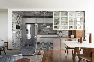 Cementlap burkolat a konyhában - konyha / étkező ötlet, modern stílusban