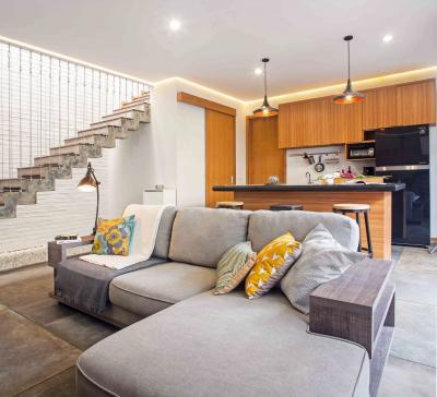 Függesztett beltéri lépcső - nappali ötlet, modern stílusban