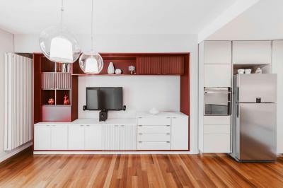 Két színre hangolt nappali - nappali ötlet, modern stílusban