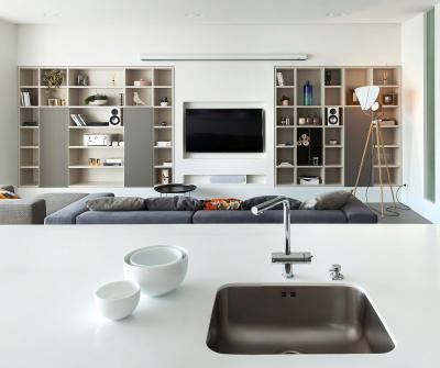 Konyha és nappali - nappali ötlet, modern stílusban