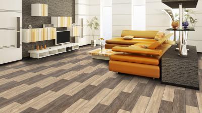 Látványos vinyl padló a nappaliban - nappali ötlet, modern stílusban