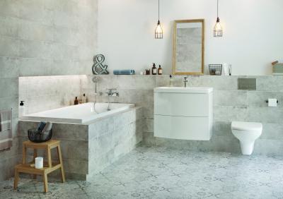 Betonhatású hidegburkolat - fürdő / WC ötlet, modern stílusban