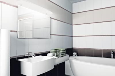 Csempe vízszintes tagolással - fürdő / WC ötlet, modern stílusban