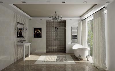 Elegáns, tágas fürdőszoba - fürdő / WC ötlet, modern stílusban