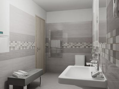 Világos hidegburkolat a fürdőben - fürdő / WC ötlet, modern stílusban