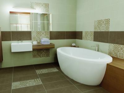 Többféle csempe a fürdőben - fürdő / WC ötlet, modern stílusban