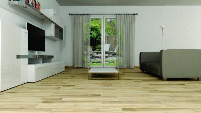 Fahatású hidegburkolat a padlón - nappali ötlet, modern stílusban