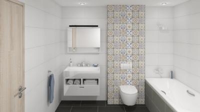 Majolika jellegű csempe - fürdő / WC ötlet, modern stílusban