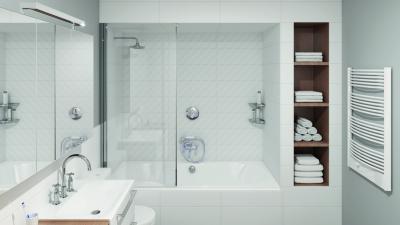 Fehér is mintás csempe a fürdőben - fürdő / WC ötlet, modern stílusban